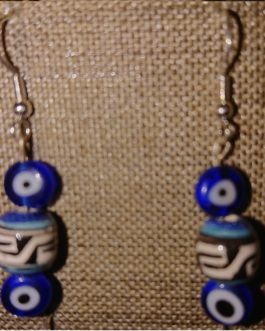 Boucles d’oreilles oeils bleus perle péruvienne