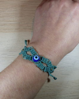 Bracelet Fin Macramé Bleu Mauvais Œil
