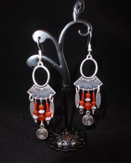 Boucles pendantes argentées ethnique cornaline