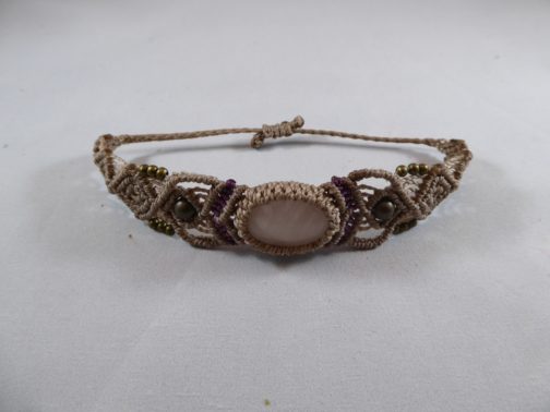 bracelet macramé taupe quartz rose
