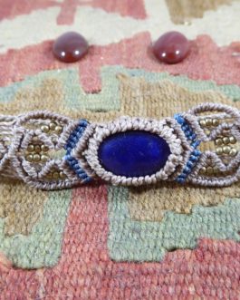 Bracelet Macramé Taupe Lapis Lazuli