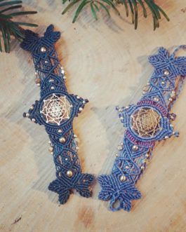 Bracelets macramé sri yantra bleu